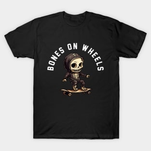 Skeleton Skateboarder - Bones On Wheels (White Lettering) T-Shirt